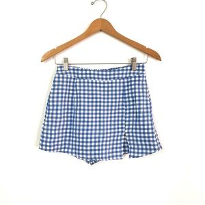 Blue Gingham Thigh Split Mini Skirt